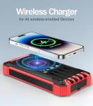 GOODaaa Power Bank Wireless Charger 36000mAh Built in 4 Cables Six Outputs 15W Fast Charging Power Bank for All Mobile Devices Three Inputs Solar Portable Charger with Dual Flashlights, Carabiner