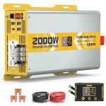 XWJNE 2000W Pure Sine Wave Power Inverter 12V DC to 120V GFCI AC Converter with LCD Display and Remote for Home, RV, Truck, Off-Grid Solar Power