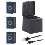 ANCBD 3-Pack Hero 10 Batteries for GoPro Hero 12, Hero 11, Hero 10, Hero 9 Black Sport Action Camera with 3 Channel Battery Charging Station Power Fast Portable Accessory High Capacity