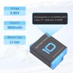 ANCBD 3-Pack Hero 10 Batteries for GoPro Hero 12, Hero 11, Hero 10, Hero 9 Black Sport Action Camera with 3 Channel Battery Charging Station Power Fast Portable Accessory High Capacity