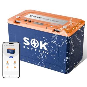SOK Battery 24V 150Ah LiFePO4 Battery with Built-in Heater, Bluetooth, CAN Communication | Deep Cycle Lithium Iron Phosphate for RV, Off-Grid Solar, Marine, Home Backup