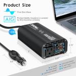 Pure Sine Wave Car Inverter 200 Watt 12V DC to 110V 120V AC Car Power Inverter Converter with 30W PD USB-C & QC3.0 USB-A Fast Charging for Vehicle Truck RV by Leesky
