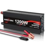 Sunivora 1200 Watt Inverter 12V DC to 110V/120V AC 60HZ 2400 Watt(Peak) Car Power Inverter with 2 AC Outlets & Dual USB Ports for Car Vehicle Truck Camping