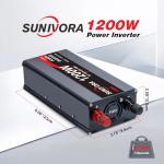 Sunivora 1200 Watt Inverter 12V DC to 110V/120V AC 60HZ 2400 Watt(Peak) Car Power Inverter with 2 AC Outlets & Dual USB Ports for Car Vehicle Truck Camping