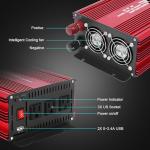 POWTDEAR Power Inverter 2000 Watt, Modified Sine Wave Power Converter 2000W DC 12V to 110V AC Car Inverter with 2.4A USB Ports 3 AC Outlets Red