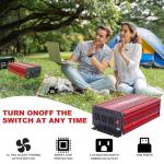 POWTDEAR Power Inverter 2000 Watt, Modified Sine Wave Power Converter 2000W DC 12V to 110V AC Car Inverter with 2.4A USB Ports 3 AC Outlets Red