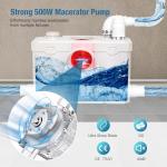 CrestWave 500W Macerator Pump, Heavy Duty Upflush System with 4 Water Inlets, 20L/M Flow, Perfect for Sink Toilet Basement Kitchen Shower Bathtub Laundry Waste Water in Homes, Off-Grid Sewage, Boat RV