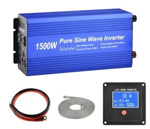 Fit4Less Pure Sine Wave Power Inverter DC12V to AC 110V with Dual sockets and USB, LCD Remote kit. (1500W)