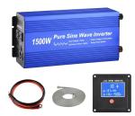 Fit4Less Pure Sine Wave Power Inverter DC12V to AC 110V with Dual sockets and USB, LCD Remote kit. (1500W)