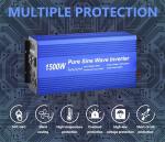 Fit4Less Pure Sine Wave Power Inverter DC12V to AC 110V with Dual sockets and USB, LCD Remote kit. (1500W)