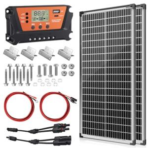 Bifacial 200W Solar Panels Kit Solar Panel with 30A PWM Charge Controller A+ Cell Cables Connectors Brackets Y Branch Adapter Cable for RV Boats Battery Marine Home Outdoor Off-Grid System
