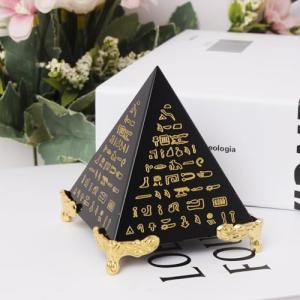 NEONWE Healing Crystal Pyramid Paperweight - Clear Glass Energy Desk Decor with Gold Stand, Meditation Gifts for Office & Home, Feng Shui Ornament, Positive Energy Generator (3.15 inch)