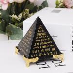 NEONWE Healing Crystal Pyramid Paperweight - Clear Glass Energy Desk Decor with Gold Stand, Meditation Gifts for Office & Home, Feng Shui Ornament, Positive Energy Generator (3.15 inch)