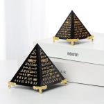 NEONWE Healing Crystal Pyramid Paperweight - Clear Glass Energy Desk Decor with Gold Stand, Meditation Gifts for Office & Home, Feng Shui Ornament, Positive Energy Generator (3.15 inch)