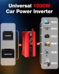 LVYUAN 1000W Car Power Inverter 12V to 110V DC to AC with 4 US Sockets, Cigarette Lighter, LCD Display, USB Ports for Car, Home,Outdoor, Camping