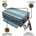 PowerBright 300 Watt Pure Sine Wave Power Inverter, DC 24V to 120V AC Car Inverter with 120 Volt AC Outlet, USB Port, Car Battery Cables w/Alligator Clips & Car Cigarette Lighter Plug Adapter
