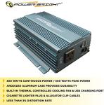 PowerBright 300 Watt Pure Sine Wave Power Inverter, DC 24V to 120V AC Car Inverter with 120 Volt AC Outlet, USB Port, Car Battery Cables w/Alligator Clips & Car Cigarette Lighter Plug Adapter