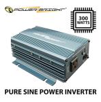 PowerBright 300 Watt Pure Sine Wave Power Inverter, DC 24V to 120V AC Car Inverter with 120 Volt AC Outlet, USB Port, Car Battery Cables w/Alligator Clips & Car Cigarette Lighter Plug Adapter