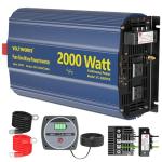 Power Inverter 2000Watt Pure Sine Wave Inverter 12V to 110V 120V AC with PD36W USB-C 40A AC Terminal Blocks Builtin UL Fuse Compatible with Lithium Battery Starlink for Car Off-Grid Solar RV VOLTWORKS