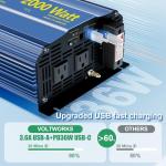 Power Inverter 2000Watt Pure Sine Wave Inverter 12V to 110V 120V AC with PD36W USB-C 40A AC Terminal Blocks Builtin UL Fuse Compatible with Lithium Battery Starlink for Car Off-Grid Solar RV VOLTWORKS
