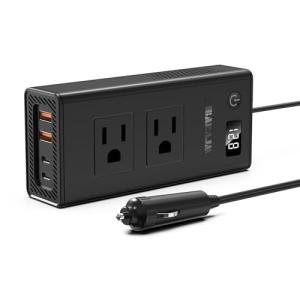 300W Car Voltage Converter Inverter DC 12V to AC 110V Ports Fast Charging Car Charger with Cigarette Lighter Plug with 2 Sockets and 4 USB for Business Trips and Vacation