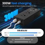 300W Car Voltage Converter Inverter DC 12V to AC 110V Ports Fast Charging Car Charger with Cigarette Lighter Plug with 2 Sockets and 4 USB for Business Trips and Vacation