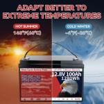 12V 100Ah LiFePO4 Lithium Battery, Group 31 Lithium Iron Phosphate 15000+ Deep Cycles & 10-Year Lifespan with Built-in BMS, 1280Wh Low Temp Protection for Solar System, Home Energy, RV, Off-Grid