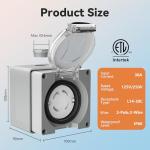 30 Amp Locking Generator Power Inlet Box, NEMA L14-30C Female Power Inlet Box for 4 Prong Generator Cord,Welding Machines,125/250Volt,3750/7500Watts,IP66 Outdoor Dustproof and Weatherproof,Outdoor Use