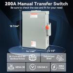 200A Generator Transfer Switch,48000W General-Duty Double-Throw Safety Switch,120/240-Volt,Stronger&Stability,Meeting NEMA 3R Standards for Outdoor and Indoor