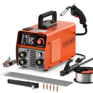 FEIFANKE 135A MIG Welder, Potable Stick/Lift TIG/Flux Core MIG 3 In 1 Multiprocess Flux Core Welding Machine 110V Large LED Display Inverter Welder Full Kit