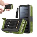 Solar Charger Power Bank 63200mAh, Portable Charger with Dual Outputs & Dual Inputs 4 LEDs Flashlight, Hand Crank Power Bank Fast Charging Battery Pack for Outdoor Camping Survival Gear (army green)