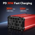 400W Car Power Inverter PD 30W Fast Charging,Vansoet DC 12V to AC 110V Car Inverter Aluminum Housing,USB C PD30W and USB-A QC 18W Port - Dual AC Plug Adapter Outlet for Vehicles,Laptop,Phones,Camera