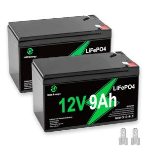 12V 9Ah Rechargeable Lithium Battery 2 Pack, 4000+ Deep Cycle LiFePO4 12 volt 9 amp Replacement for Alarm System, Universal 6FM9 1290 SLA Battery, Ride on Toys, Fish Finder, 15A BMS, F1 F2 Terminal