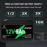 12V 9Ah Rechargeable Lithium Battery 2 Pack, 4000+ Deep Cycle LiFePO4 12 volt 9 amp Replacement for Alarm System, Universal 6FM9 1290 SLA Battery, Ride on Toys, Fish Finder, 15A BMS, F1 F2 Terminal