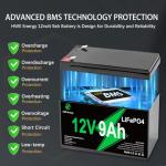 12V 9Ah Rechargeable Lithium Battery 2 Pack, 4000+ Deep Cycle LiFePO4 12 volt 9 amp Replacement for Alarm System, Universal 6FM9 1290 SLA Battery, Ride on Toys, Fish Finder, 15A BMS, F1 F2 Terminal