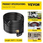 VEVOR 50 FT 50 Amp RV Extension Cord NEMA N14-50P to N14-50R, 125 / 250V Heavy Duty STW 6/3+ 8/1 RV Power Cord, for EV Charging and RV Trailer Campers