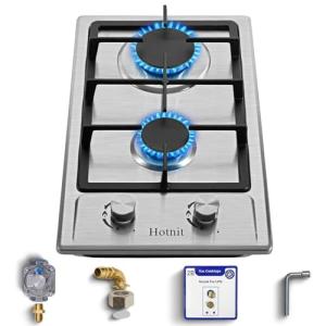 Hothit 2 Burner Propane Gas Cooktop, 12" Inch LPG/NG Dual Fuel Built-in Gas Stove Top, Stainless Steel Electronic Ignition Gas Hob for Apartment, Outdoor, RVs(L12"×W20")…