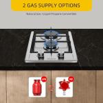 Hothit 2 Burner Propane Gas Cooktop, 12" Inch LPG/NG Dual Fuel Built-in Gas Stove Top, Stainless Steel Electronic Ignition Gas Hob for Apartment, Outdoor, RVs(L12"×W20")…