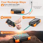 Solar Charger Power Bank 73200mAh, Portable Laptop Charger with 100W USB-C in/Output, Built-in Cables, Hand Crank Power Bank for Mobile Phones, Ideal for Outdoor Use with SOS/Strobe/Strong (orange)