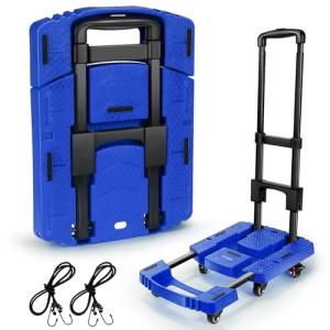 Voipvvii Folding Hand Truck 500lbs, Portable Heavy Duty Dolly Cart, 6 Wheels Collapsible Luggage Cart with 2 Elastic Ropes - Compact Trolley Cart for Easy Moving - Ideal Hand Cart for Travel and More