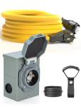 E-SDS 50 Amp Generator Cord and Power Inlet Box Waterproof Kit, 125/250 Volt 50 Amp Inlet Box with 15FT NEMA14-50P/SS2-50R Extension Cord for RV Camper and Generator to House