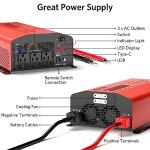 BESTEK 2000 Watt Pure Sine Wave Power Inverter 12V DC to 110V/120V AC Converter for Home, RV, Truck, Off-Grid Solar Power 3 AC Outlets Car Inverter with One 2 USB Port Type-C with Remote Control