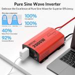 BESTEK 2000 Watt Pure Sine Wave Power Inverter 12V DC to 110V/120V AC Converter for Home, RV, Truck, Off-Grid Solar Power 3 AC Outlets Car Inverter with One 2 USB Port Type-C with Remote Control
