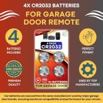 Garage Door Opener Battery - 4 Pack CR2032 Button Lithium 3V | Replacement Power for Major Remotes, Keypads, Sensors