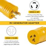30 Amp Shore Power Adapter - NEMA L5-30P to 5-15R/5-20R Twist Lock Plug RV & Marine Generator Connector, 110V/120V Household Outlet Converter with 3-Prong Locking Safe and Reliable Power Supply