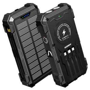 Sudrov Solar Charger Power Bank, 42800mAh Wireless Portable Charger with USB-C in/Output, QC3.0 Fast Charging 15W 4 Ports Outdoor Battery Pack Built-in Dual Led Flashlights for iPhone Samsung etc