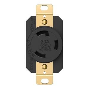 ENERLITES NEMA L5-30R Flush Mounting Locking Receptacle for Generator, Twist Lock Outlet, 30 Amp, 125 Volt, 2 Pole, 3 Wire Grounding, Industrial Grade, UL Listed, 66440-BK, Black