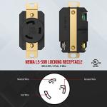 ENERLITES NEMA L5-30R Flush Mounting Locking Receptacle for Generator, Twist Lock Outlet, 30 Amp, 125 Volt, 2 Pole, 3 Wire Grounding, Industrial Grade, UL Listed, 66440-BK, Black