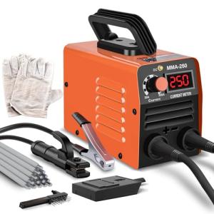 Super Mini Stick Welder Machine,110V 250A ARC Portable MMA Welding Machine for Beginners,Welding Machine with 10pcs Welding Rod Tools,IGBT Inverter Welder,Hot Start Arc Force Anti-stick (Orange)
