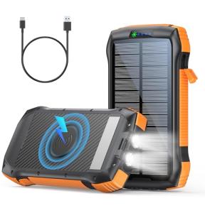 MOSKIZ Solar Charger Power Bank, 40000mAh Wireless Portable Charger QC3.0 PD 20W Fast Charging with USB-C in/Output, External Battery Pack with Dual Flashlights Hiking Camping Essential
